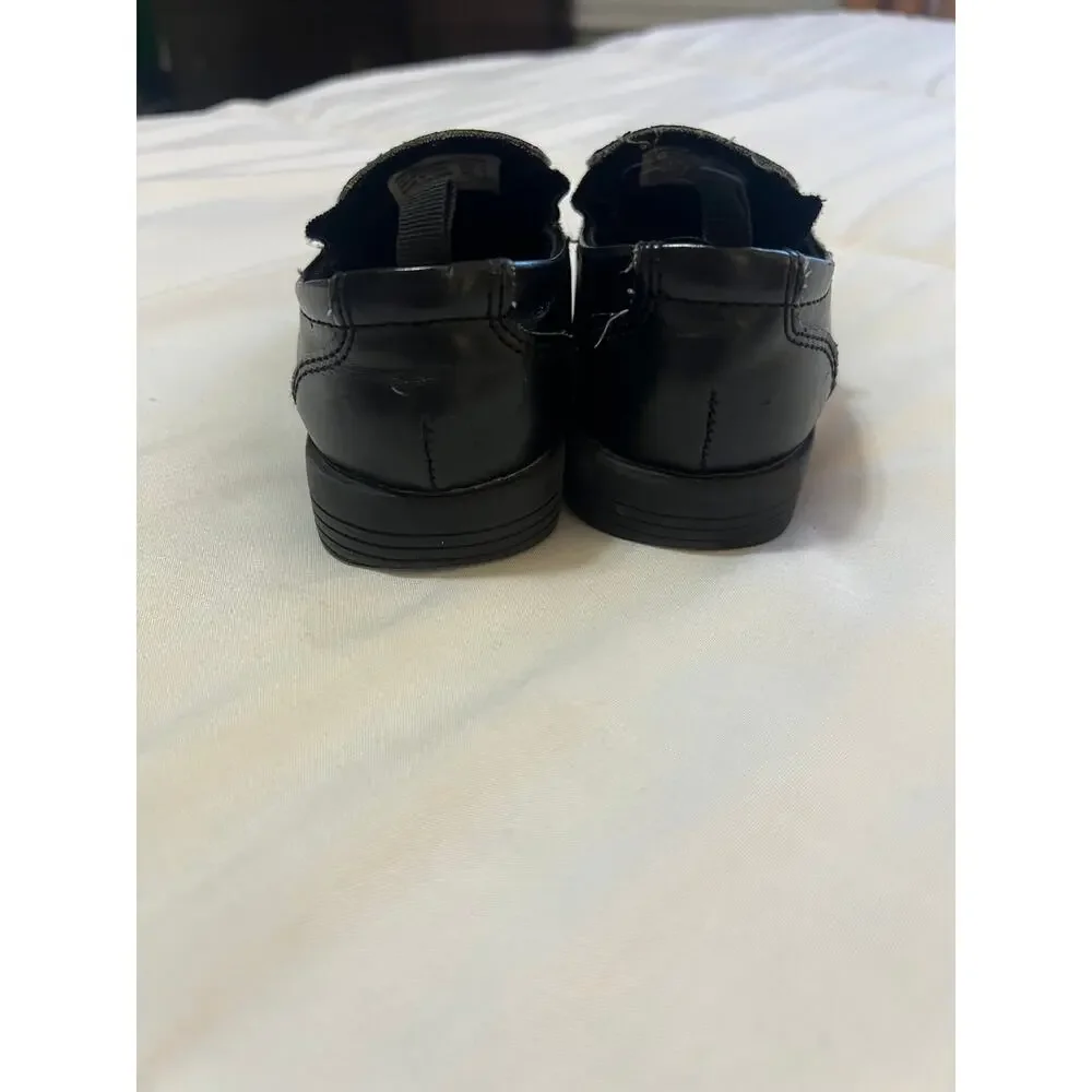 George Toddler Boys Loafers Size 8 Black Dennis Slip On Dress Shoes Moc Toe Flaw